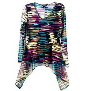 Dusak Designs Woman’s Multicolor Artsy Tunic Size MED sheer sleeves